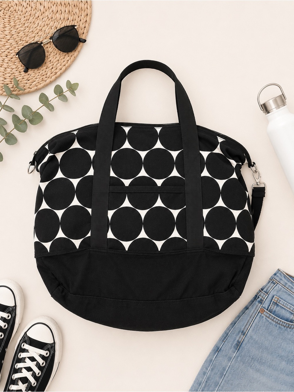 thirty-one Black & White Circle Print Canvas Tote